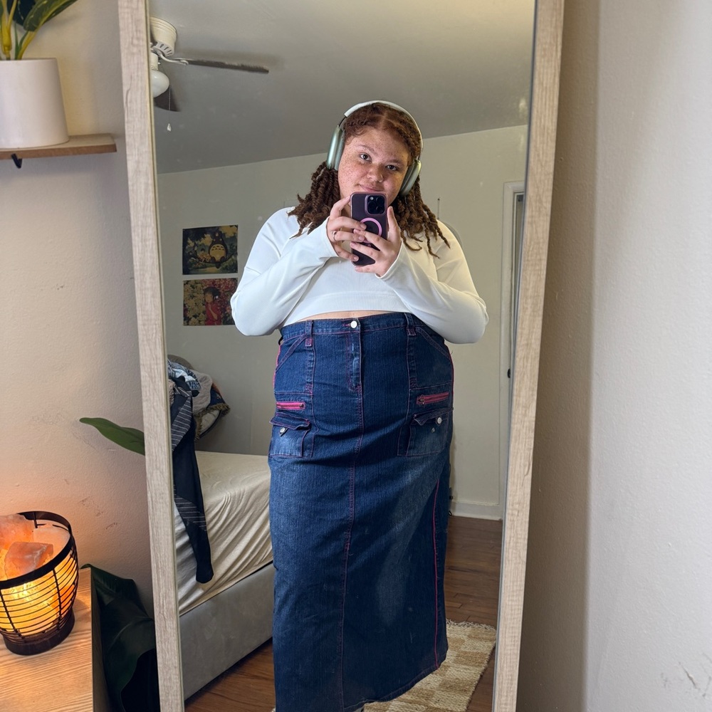 Denim Cargo Maxi Skirt